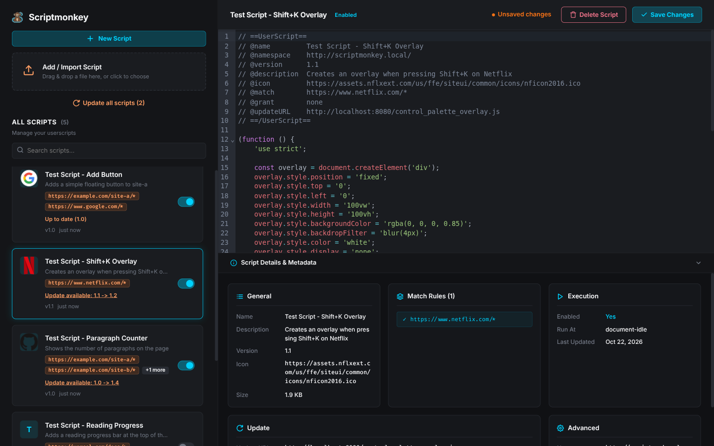Scriptmonkey Dashboard Editor