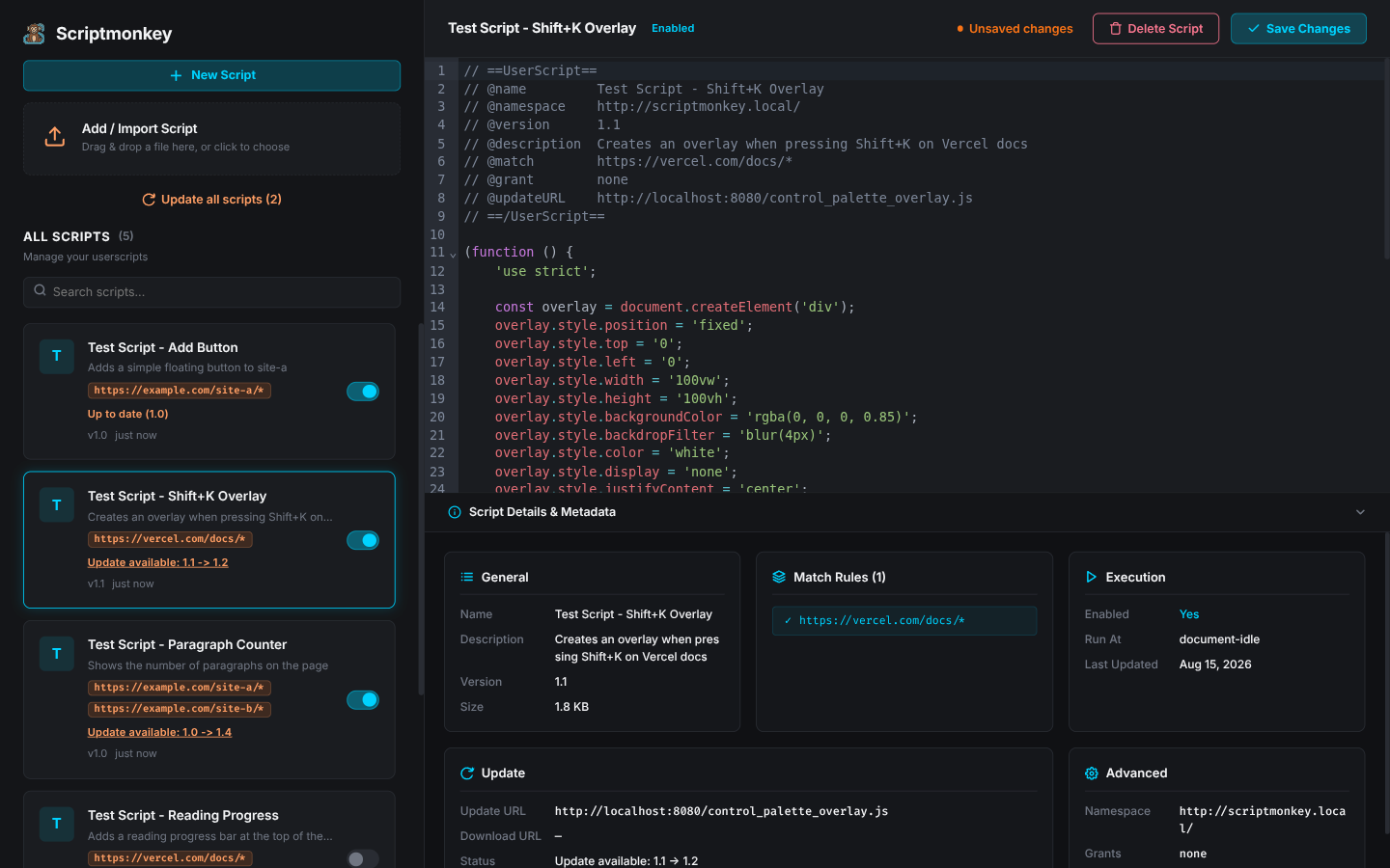 Scriptmonkey Dashboard Editor